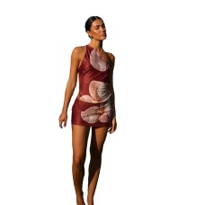 Strap backless positioning printed short skirt two-piece set