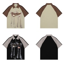 Original Design Color Block Shoulder Polo Collar Sports  T-Shirt Men
