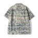 Cuba collar loose casual short sleeved shirt with full floral patch for men