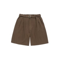 Micro wrinkled texture oblique segmentation active pleats hanging feeling ribbon suit shorts