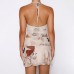 Sexy mesh printed neck hanging vest with exposed navel short skirt two-piece set