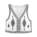 Summer New Style Women's Fashion Casual Color Block Embroidery Sleeveless Vest Shorts