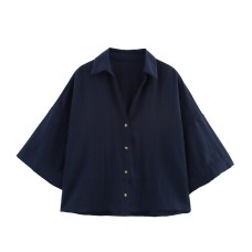 Summer New Style Women's Fashion Casual Short Sleeve Solid Color Short Shirt Summer New Style Women's Fashion Casual Short Sleeve Solid Color Short Shirt