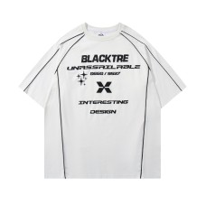 Style Striped Splicing Fleece Foaming Print Short Sleeve T-Shirt Men's Summer Loose Casual Versatile Couple Top