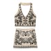 Summer New Style Women's Fashion Sexy Embroidered Halter Short Top and Skirt Set