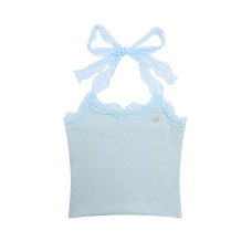 Short Knit Halter Backless Lace Trimmed Camisole for Women
