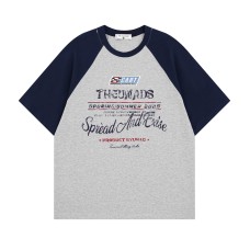 Street Style Color Block Letter Print Pure Cotton Short Sleeve T-Shirt Unisex Loose Casual Top