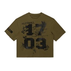Digital distressed printed loose short sleeved T-shirt