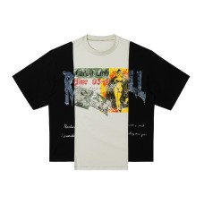 Vintage printed color blocked loose short sleeved men's shirt