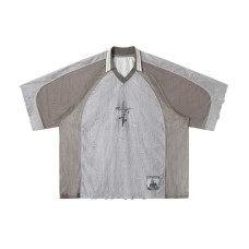 Vintage printed contrasting splicing loose V-neck polo shirt for men