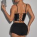 Spicy Girl Street Photography Lace PU Leather Splicing Beaded Tied Backless Halter Top
