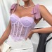 Lace Strap Ins Style Pure Desire Top with Steel Ring Boning Hollow Out Camisole