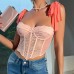 Lace Strap Ins Style Pure Desire Top with Steel Ring Boning Hollow Out Camisole