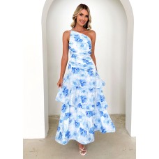 Single shoulder suspender printed dress