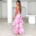 Single shoulder suspender printed dress