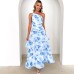 Single shoulder suspender printed dress