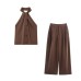 Elegant Off-the-Shoulder Top and Wide-Leg Pants Set with Style Design