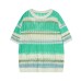 Retro Hollow Out Color Block Stripe Round Neck Short Sleeve T-Shirt Men's Loose Casual Design Couple Top