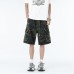 Washed camouflage workwear denim shorts men's loose straight leg multi pocket five quarter pants