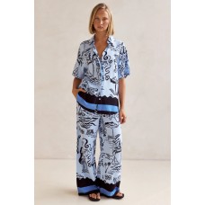 Printed cardigan shirt long pants set Printed cardigan shirt long pants set