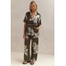 Printed cardigan shirt long pants set