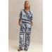 Printed cardigan shirt long pants set