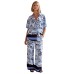 Printed cardigan shirt long pants set