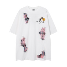 Streetwear Applique Embroidery DIY Badge Short Sleeve T-Shirt Men's Oversize Casual Cotton Couple Top