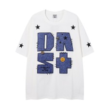 Retro Denim Patch Embroidered Badge Short Sleeve T-Shirt Men's Oversize Casual Pure Cotton Couple Top Retro Denim Patch Embroidered Badge Short Sleeve T-Shirt Men's Oversize Casual Pure Cotton Couple Top