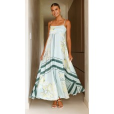 Printed large swing suspender dress