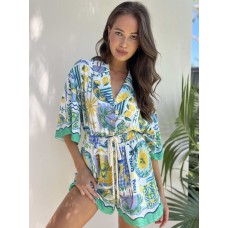 Printed strap lace jumpsuit