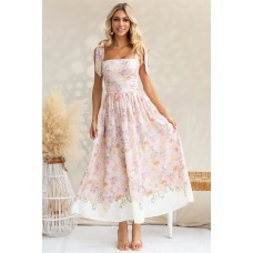 Floral waist cinching slim fit color blocked camisole jumpsuit long skirt Floral waist cinching slim fit color blocked camisole jumpsuit long skirt