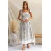 Floral waist cinching slim fit color blocked camisole jumpsuit long skirt