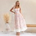 Floral waist cinching slim fit color blocked camisole jumpsuit long skirt