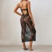 Sexy Lace Fitted Gathered Floral Strap Slimming Long Dress Set