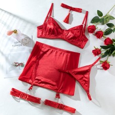Sexy Lingerie Satin Tassel Push-Up Buttock Enhancing Bra Set for Women