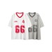 Printed distressed contrasting V-neck design with mesh sports short sleeves