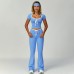Color Block Trimmed High-Waisted Flared Fitted Yoga Set for Women Casual Outdoor Sports Suit