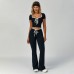 Color Block Trimmed High-Waisted Flared Fitted Yoga Set for Women Casual Outdoor Sports Suit