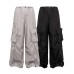 Multi-Pocket Work Pants Drawstring Loose Straight Trousers