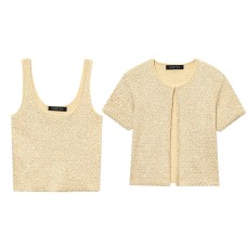 Elegant Design Strap Top Knit Set with Charm