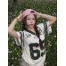 Retro V-neck letter short sleeved women's summer
