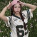 Retro V-neck letter short sleeved women's summer