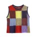 Fashionable  Style Women's Casual Round Neck Sleeveless Color Block Splicing Knitted Top