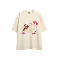 Cute puppy print men's and women's loose short sleeves