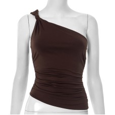 Women's Summer New Pure Color Oblique Neck Single Shoulder Tank Top