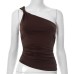 Women's Summer New Pure Color Oblique Neck Single Shoulder Tank Top