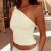 Women's Summer New Pure Color Oblique Neck Single Shoulder Tank Top