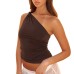 Women's Summer New Pure Color Oblique Neck Single Shoulder Tank Top