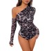 Leopard print spicy girl diagonal collar single shoulder slim fit jumpsuit for women